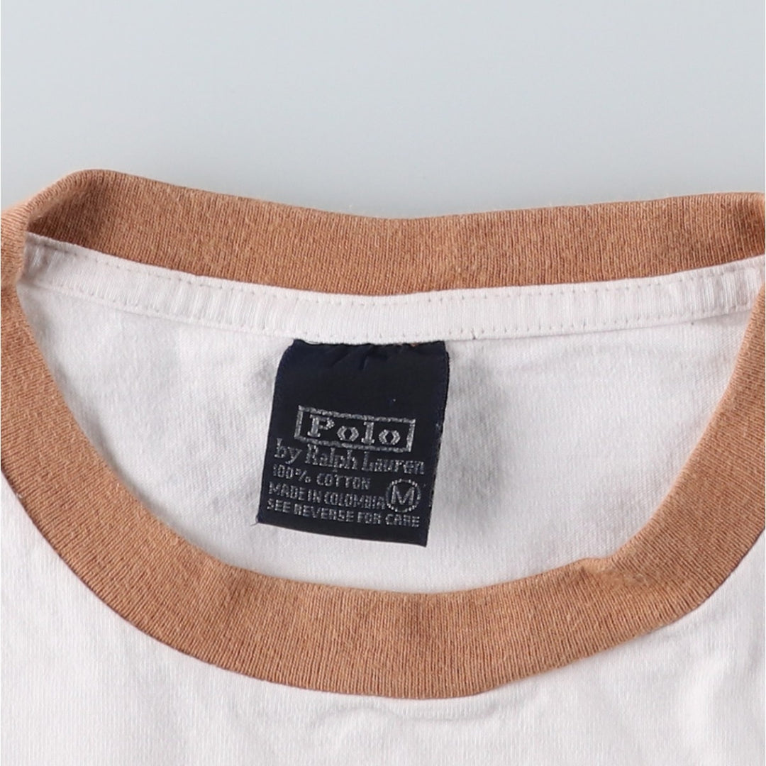 Ralph Lauren POLO by Ralph Lauren Large Logo Ringer T-Shirt, Men's Size M (approx.) cotton white type Vintage Second Hand