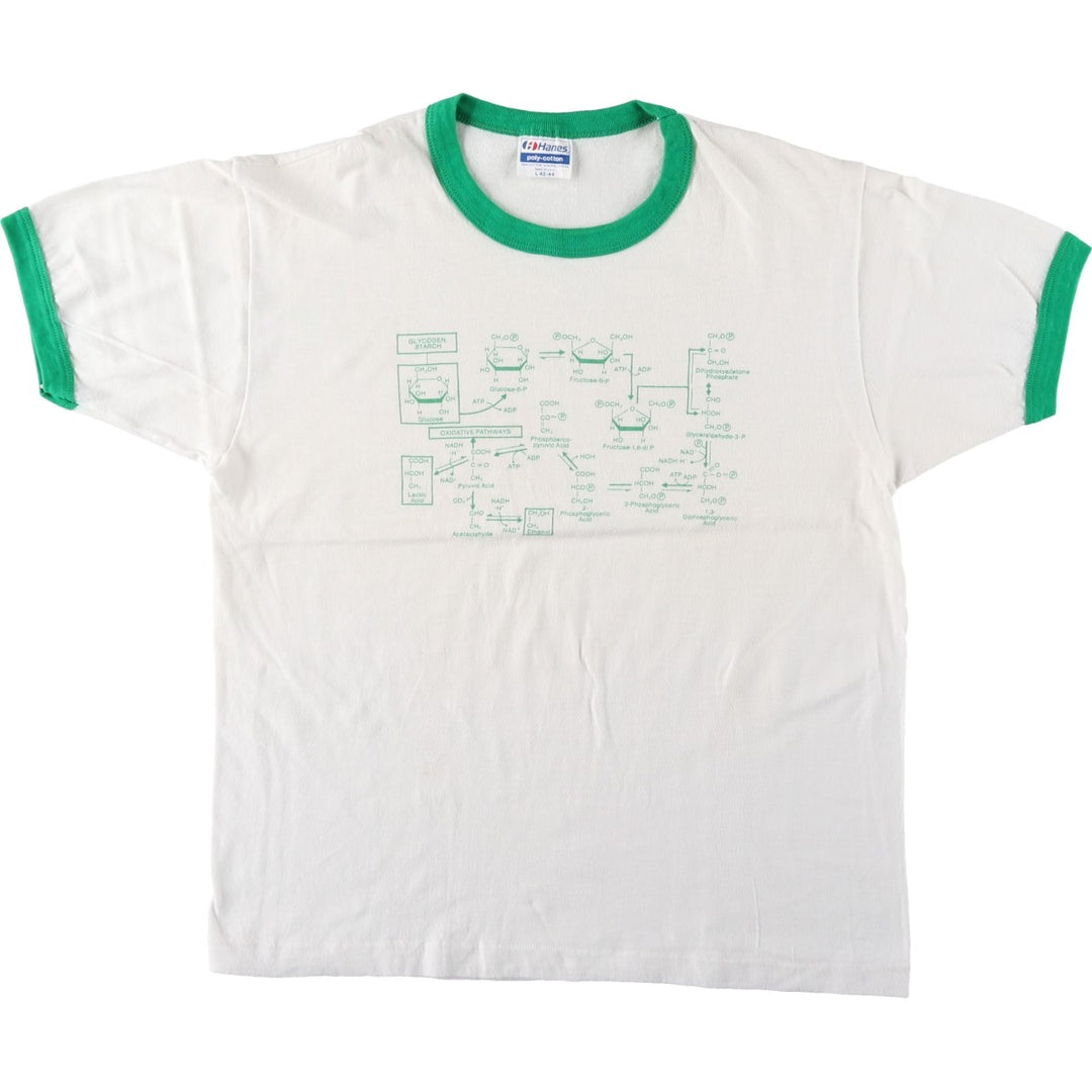 Vintage 80'S Hanes POLY-COTTON Blue Tag Ringer T-shirt Made in USA Men's L size cotton white type Vintage Second Hand