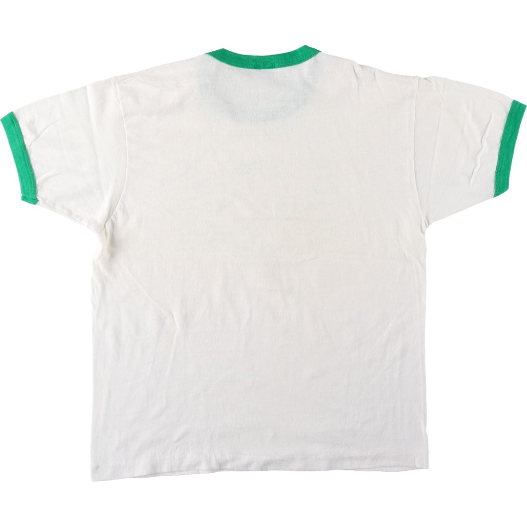 Vintage 80'S Hanes POLY-COTTON Blue Tag Ringer T-shirt Made in USA Men's L size cotton white type Vintage Second Hand