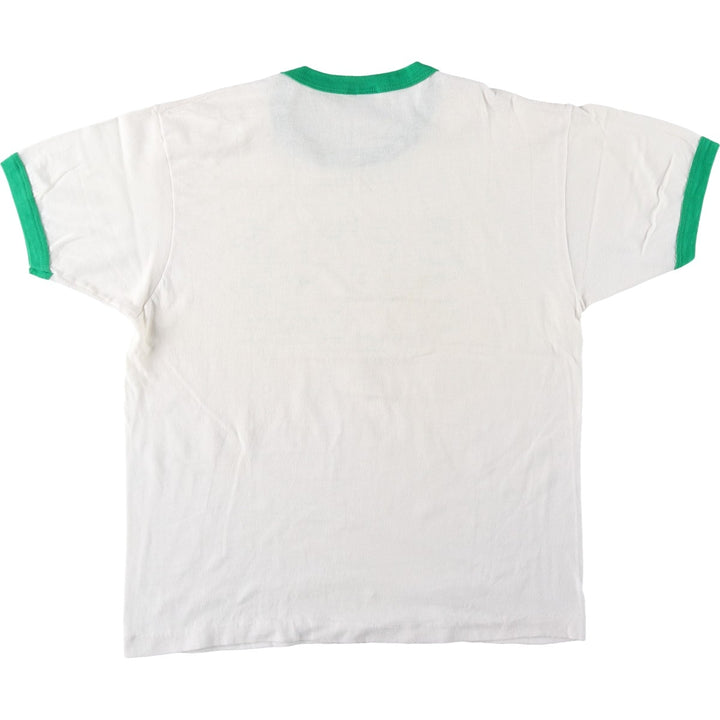 Vintage 80'S Hanes POLY-COTTON Blue Tag Ringer T-shirt Made in USA Men's L size cotton white type Vintage Second Hand