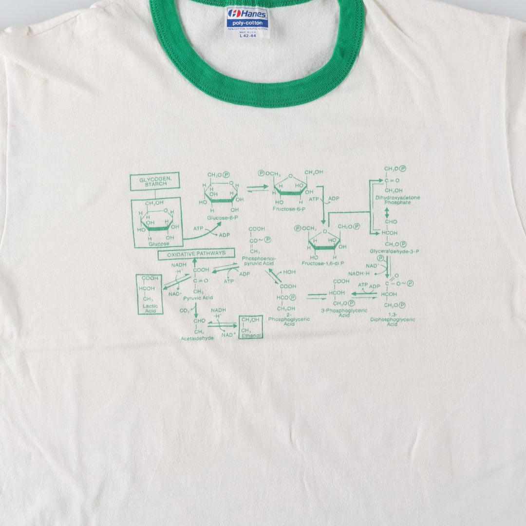 Vintage 80'S Hanes POLY-COTTON Blue Tag Ringer T-shirt Made in USA Men's L size cotton white type Vintage Second Hand