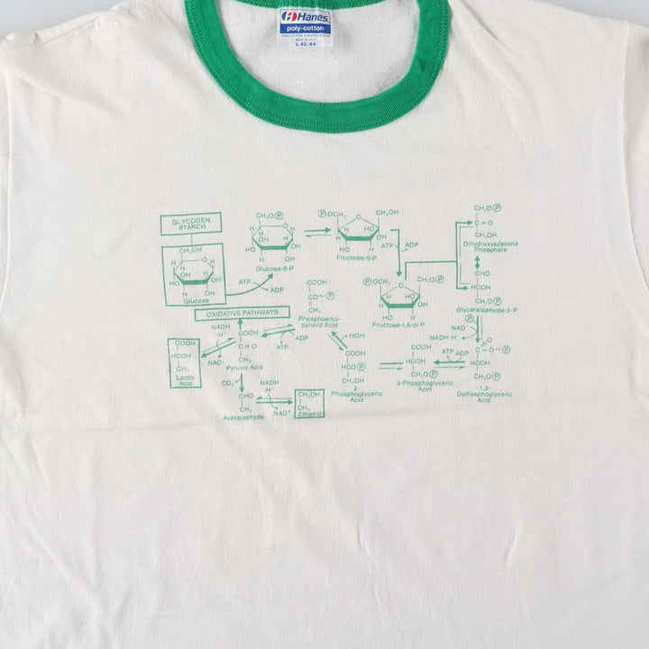 Vintage 80'S Hanes POLY-COTTON Blue Tag Ringer T-shirt Made in USA Men's L size cotton white type Vintage Second Hand