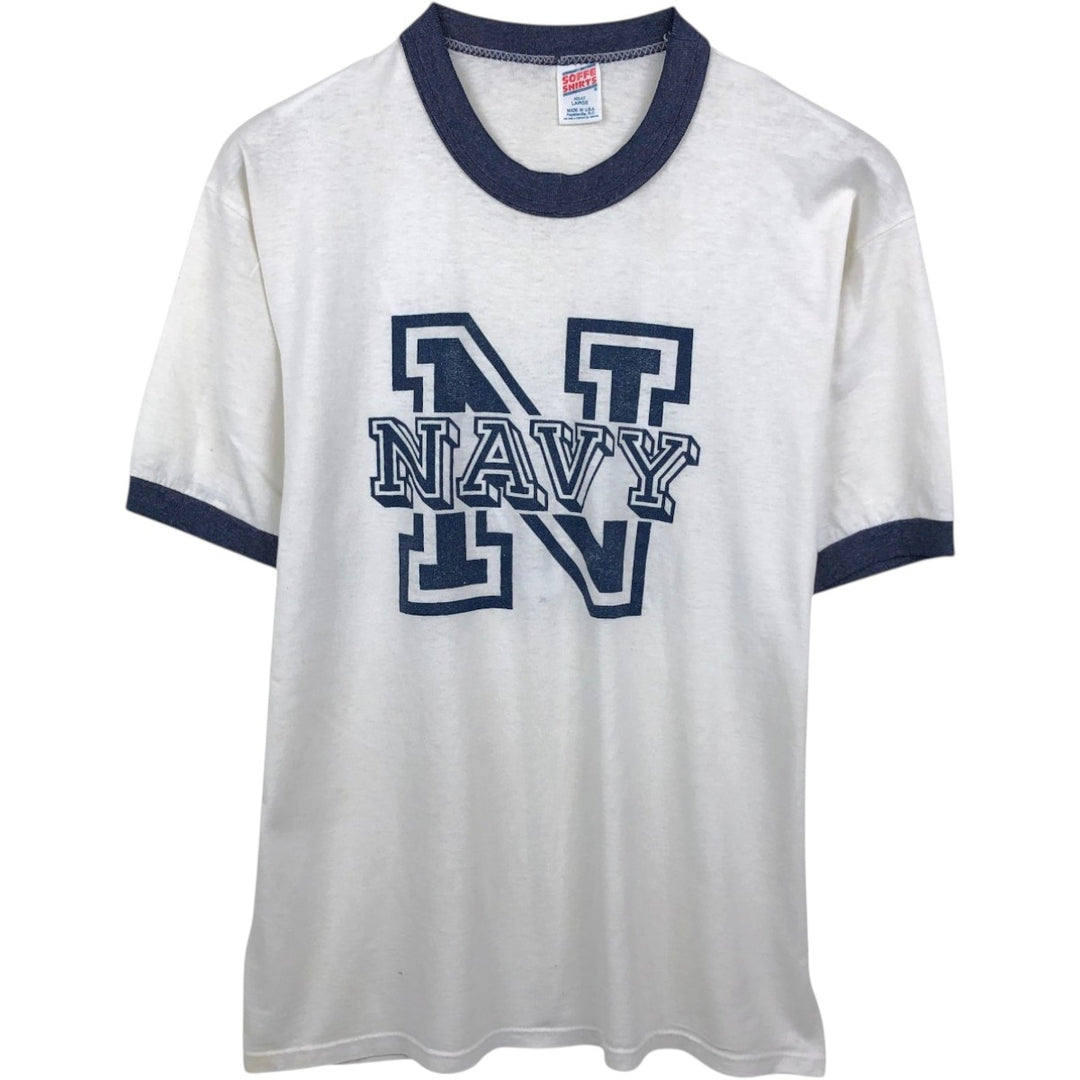 80s-90'S Sofie US Navy Ringer T-shirt, Made in USA, Men's Size L (approx.), Vintage polyester white type Vintage Second Hand