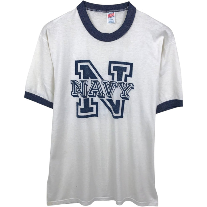 80s-90'S Sofie US Navy Ringer T-shirt, Made in USA, Men's Size L (approx.), Vintage polyester white type Vintage Second Hand