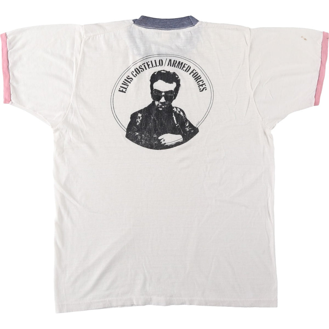 ELVIS COSTELLO Elvis Costello Back Print Band Ringer T-Shirt, Made in USA, Men's Size S (Equivalent), Vintage unclear white type Vintage Second Hand