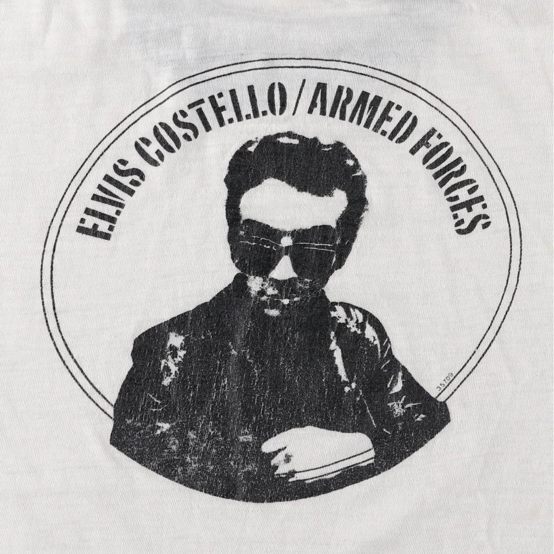 ELVIS COSTELLO Elvis Costello Back Print Band Ringer T-Shirt, Made in USA, Men's Size S (Equivalent), Vintage unclear white type Vintage Second Hand