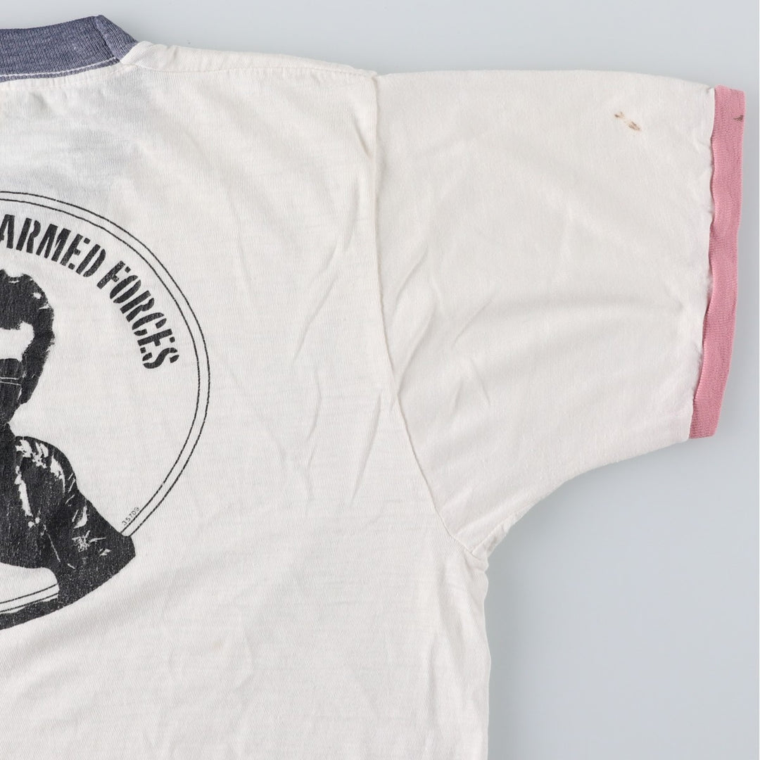 ELVIS COSTELLO Elvis Costello Back Print Band Ringer T-Shirt, Made in USA, Men's Size S (Equivalent), Vintage unclear white type Vintage Second Hand