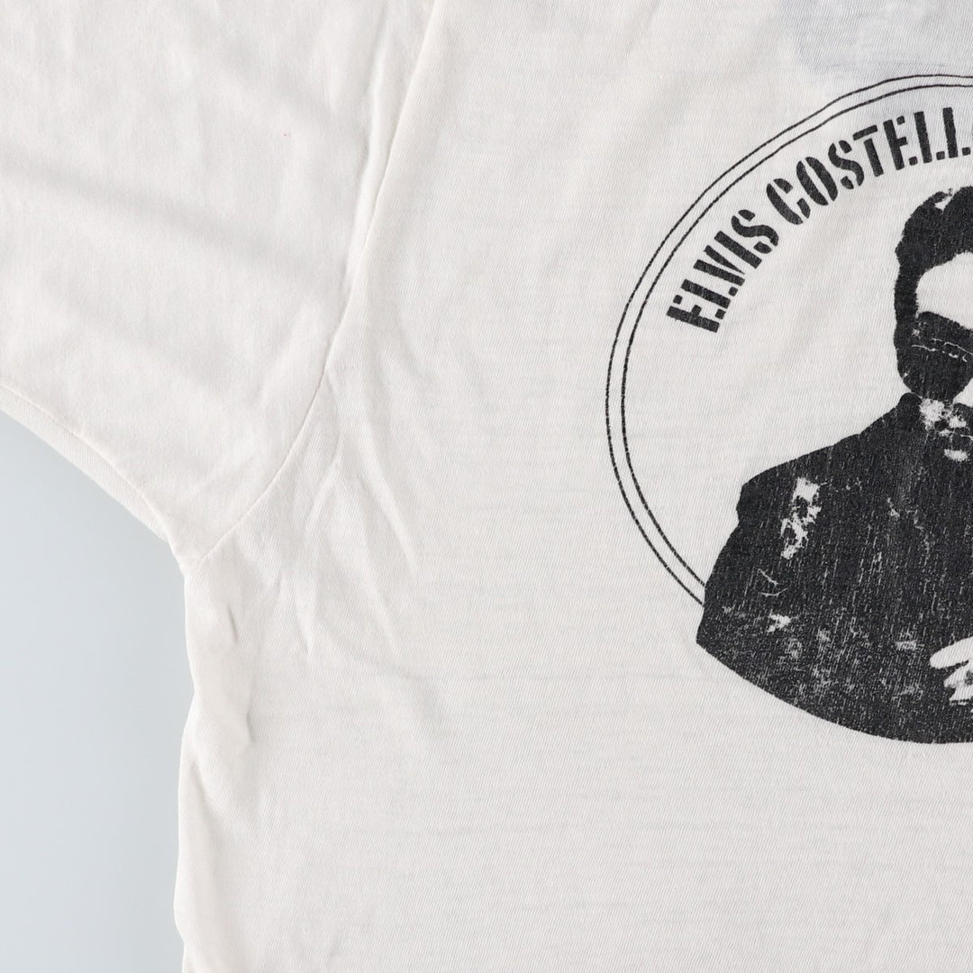 ELVIS COSTELLO Elvis Costello Back Print Band Ringer T-Shirt, Made in USA, Men's Size S (Equivalent), Vintage unclear white type Vintage Second Hand