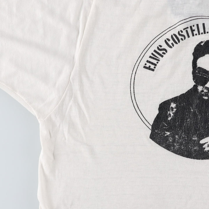 ELVIS COSTELLO Elvis Costello Back Print Band Ringer T-Shirt, Made in USA, Men's Size S (Equivalent), Vintage unclear white type Vintage Second Hand