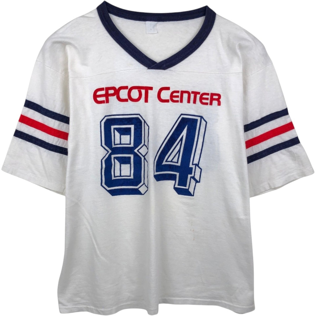 ~90'S Disney EPCOT Five-quarter sleeve ringer t-shirt, men's size XL equivalent, vintage. unclear white type Vintage Second Hand