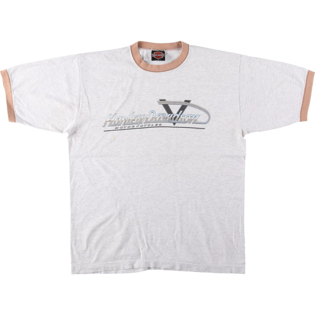1990'S Harley-Davidson Ringer T-Shirt, Made in USA, Men's Size L (Equivalent), Vintage cotton gray type Vintage Second Hand