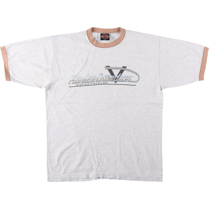 1990'S Harley-Davidson Ringer T-Shirt, Made in USA, Men's Size L (Equivalent), Vintage cotton gray type Vintage Second Hand