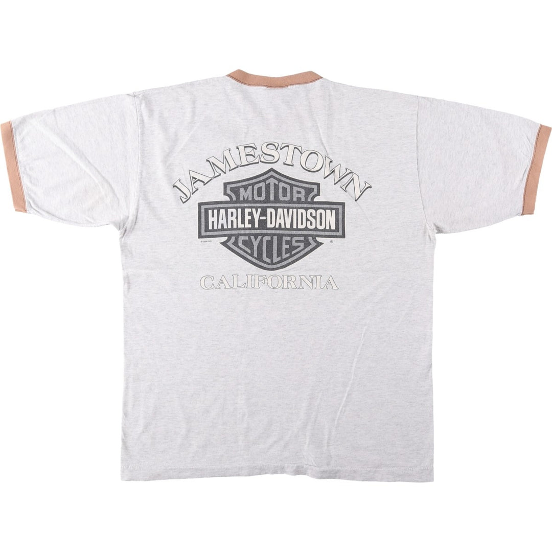 1990'S Harley-Davidson Ringer T-Shirt, Made in USA, Men's Size L (Equivalent), Vintage cotton gray type Vintage Second Hand