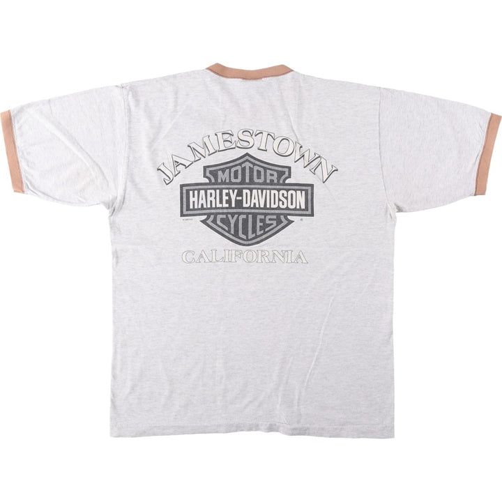 1990'S Harley-Davidson Ringer T-Shirt, Made in USA, Men's Size L (Equivalent), Vintage cotton gray type Vintage Second Hand