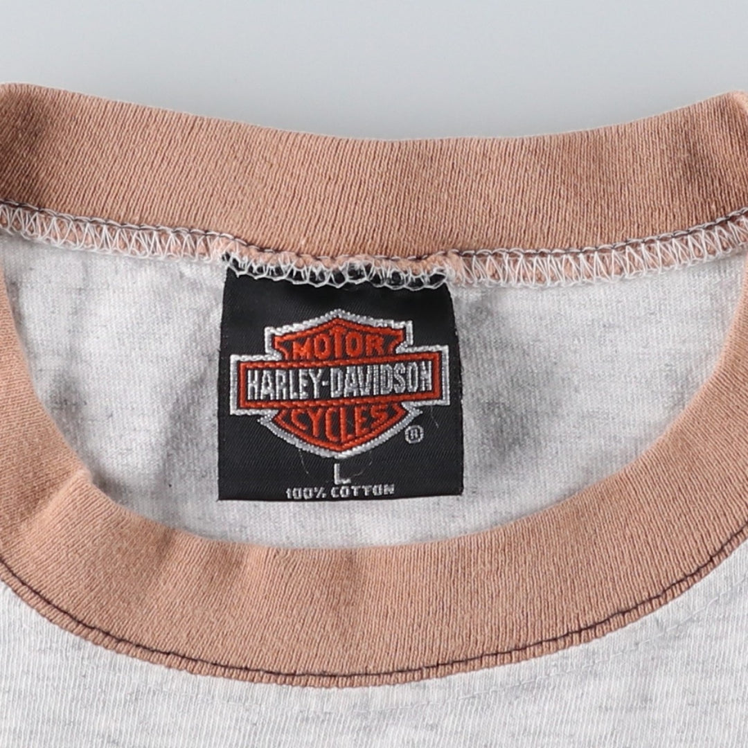 1990'S Harley-Davidson Ringer T-Shirt, Made in USA, Men's Size L (Equivalent), Vintage cotton gray type Vintage Second Hand