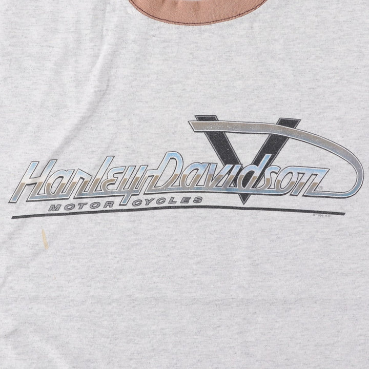 1990'S Harley-Davidson Ringer T-Shirt, Made in USA, Men's Size L (Equivalent), Vintage cotton gray type Vintage Second Hand
