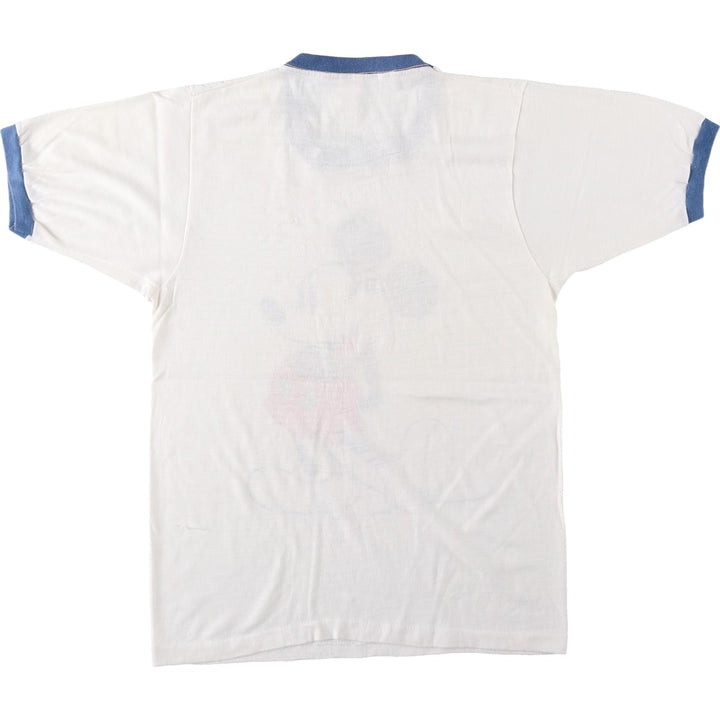 MICKEY MOUSE Ringer T-shirt, Character Print T-shirt, Men's Size S (approx.), Vintage unclear white type Vintage Second Hand