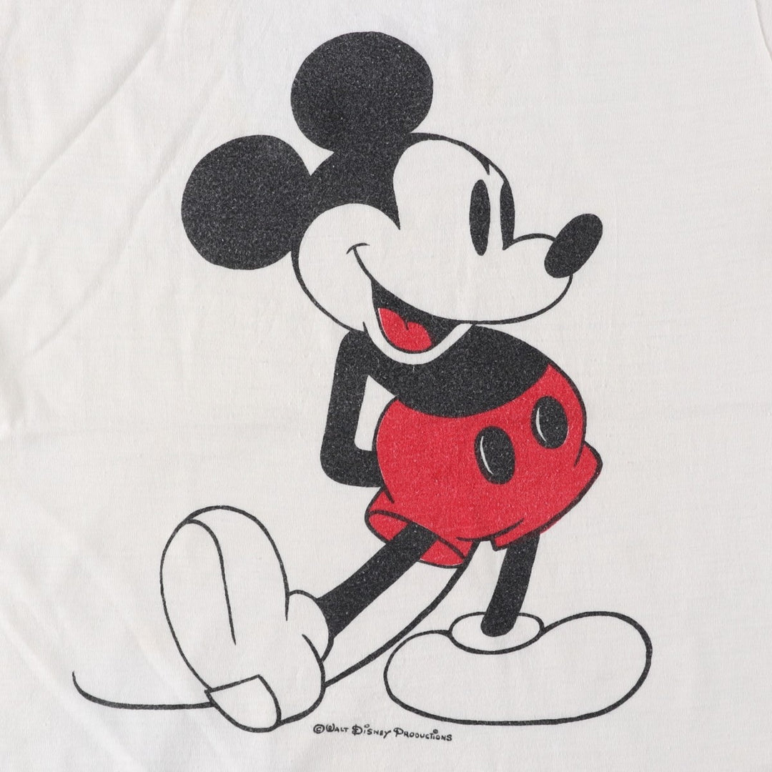 MICKEY MOUSE Ringer T-shirt, Character Print T-shirt, Men's Size S (approx.), Vintage unclear white type Vintage Second Hand