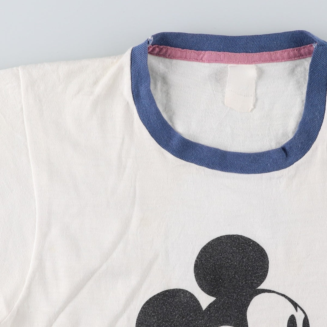 MICKEY MOUSE Ringer T-shirt, Character Print T-shirt, Men's Size S (approx.), Vintage unclear white type Vintage Second Hand
