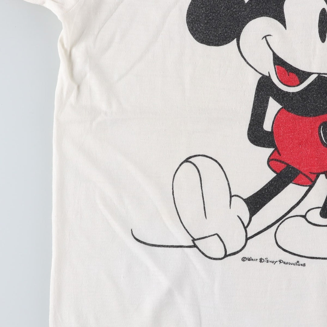 MICKEY MOUSE Ringer T-shirt, Character Print T-shirt, Men's Size S (approx.), Vintage unclear white type Vintage Second Hand