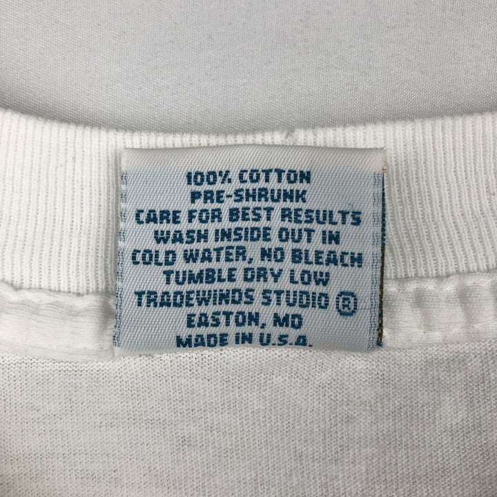 90'S TRADEWINDS Camo Pattern Animal T-Shirt, Made in USA, Men's XL equivalent, Vintage cotton white type Vintage Second Hand