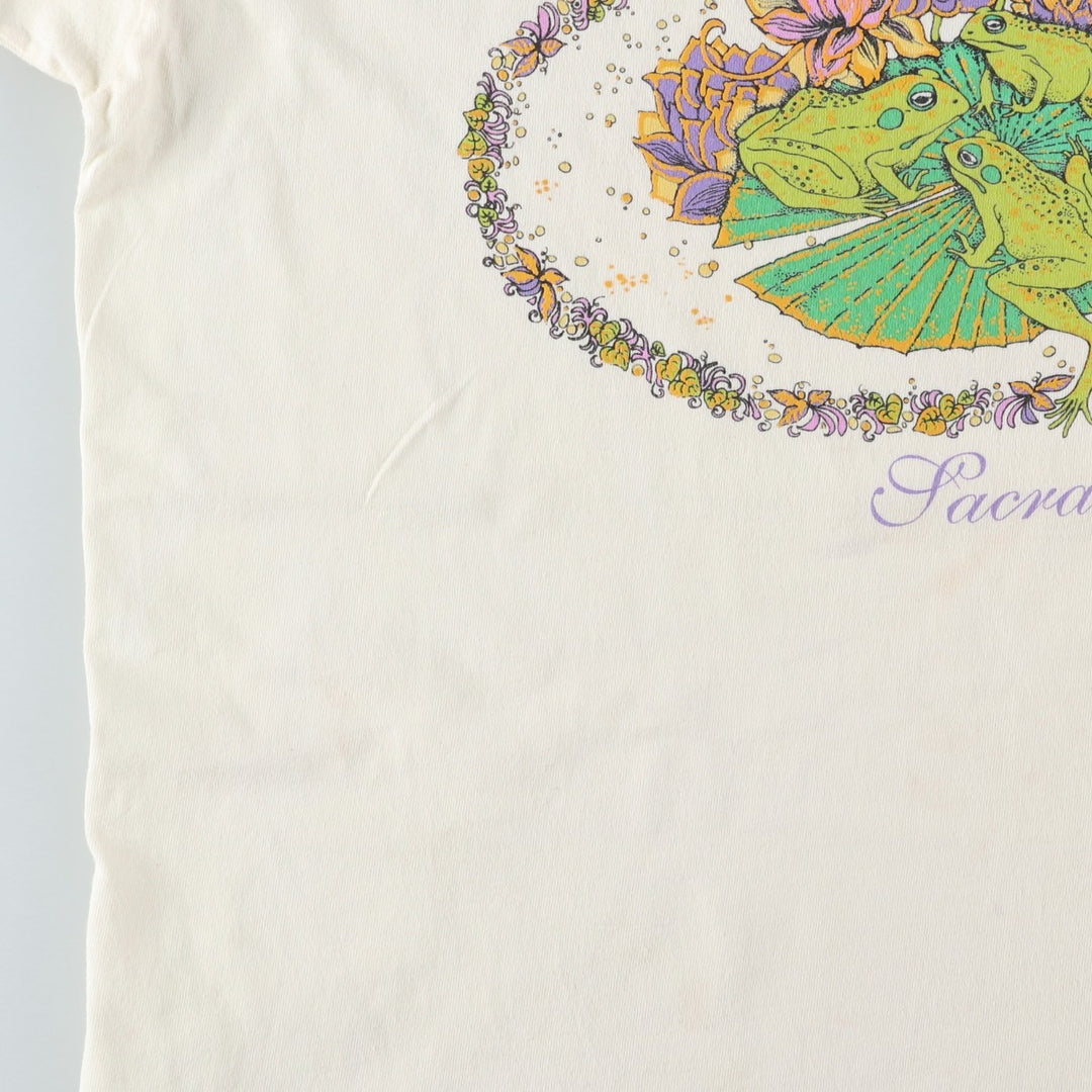 90'S Anvil Frog Pattern Animal T-Shirt, Made in USA, Men's Size L (Equivalent), Vintage cotton unbleached Vintage Second Hand