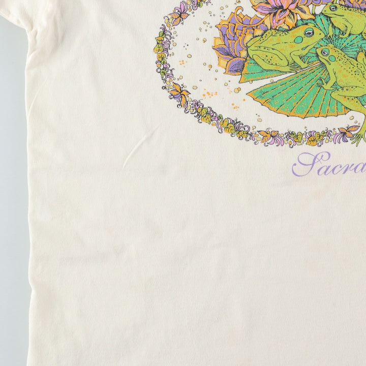 90'S Anvil Frog Pattern Animal T-Shirt, Made in USA, Men's Size L (Equivalent), Vintage cotton unbleached Vintage Second Hand