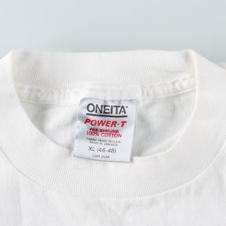 90'S ONEITA POWER-T Bird Pattern Animal T-Shirt, Made in USA, Men's XL equivalent, Vintage cotton white type Vintage Second Hand