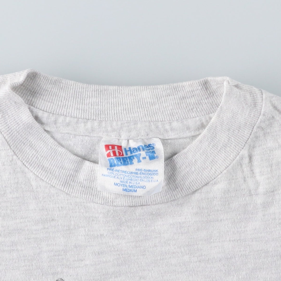 90'S Hanes BEEFY-T Wolf Pattern Animal T-Shirt, Made in USA, Men's Size M (approx.) cotton pale white type Vintage Second Hand