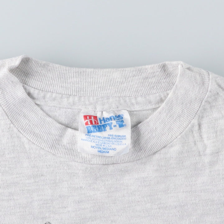 90'S Hanes BEEFY-T Wolf Pattern Animal T-Shirt, Made in USA, Men's Size M (approx.) cotton pale white type Vintage Second Hand
