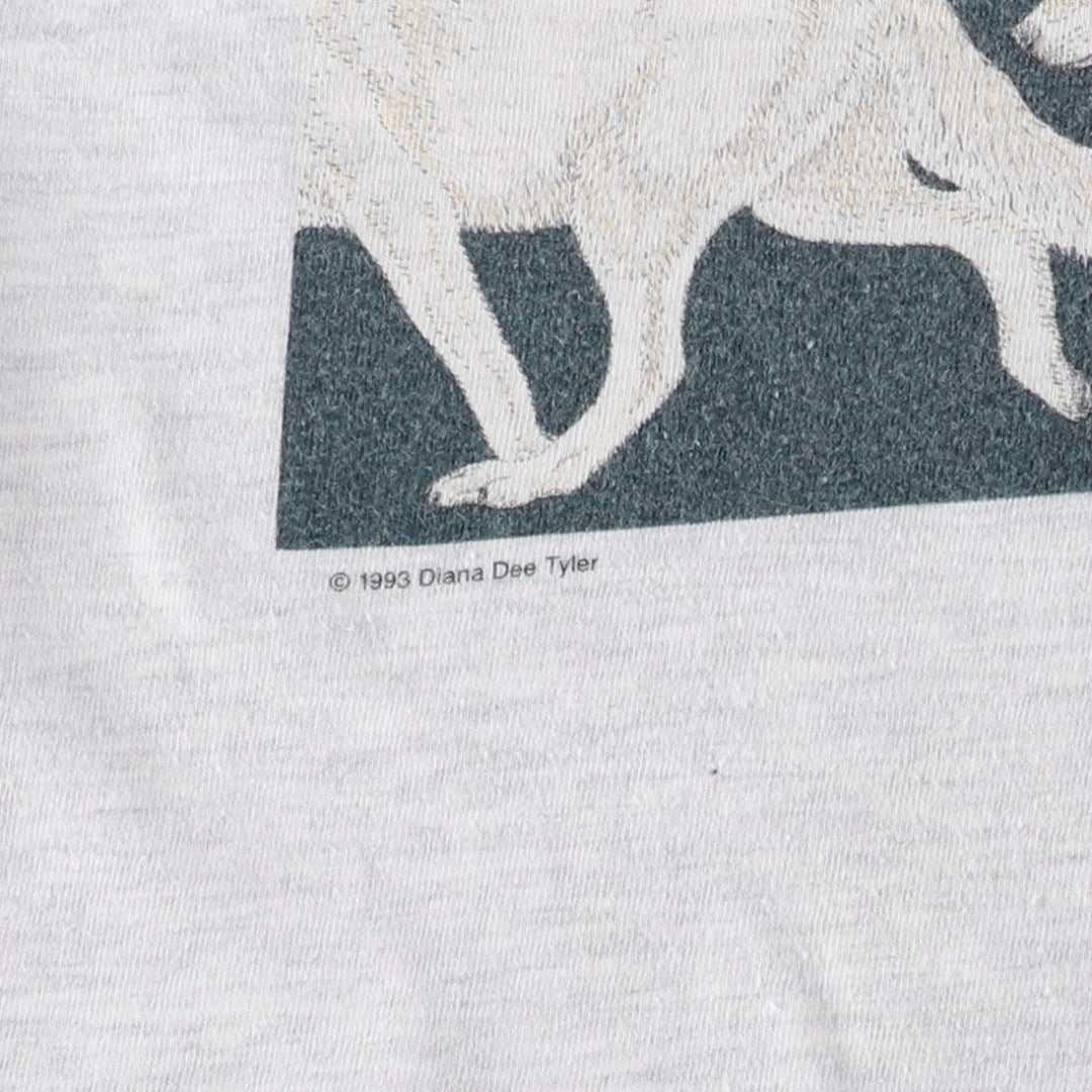 90'S Hanes BEEFY-T Wolf Pattern Animal T-Shirt, Made in USA, Men's Size M (approx.) cotton pale white type Vintage Second Hand