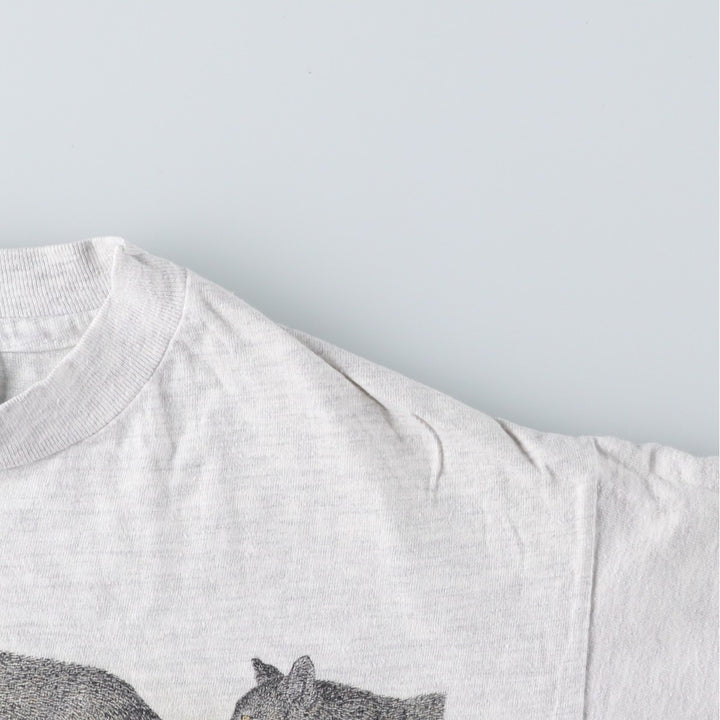 90'S Hanes BEEFY-T Wolf Pattern Animal T-Shirt, Made in USA, Men's Size M (approx.) cotton pale white type Vintage Second Hand