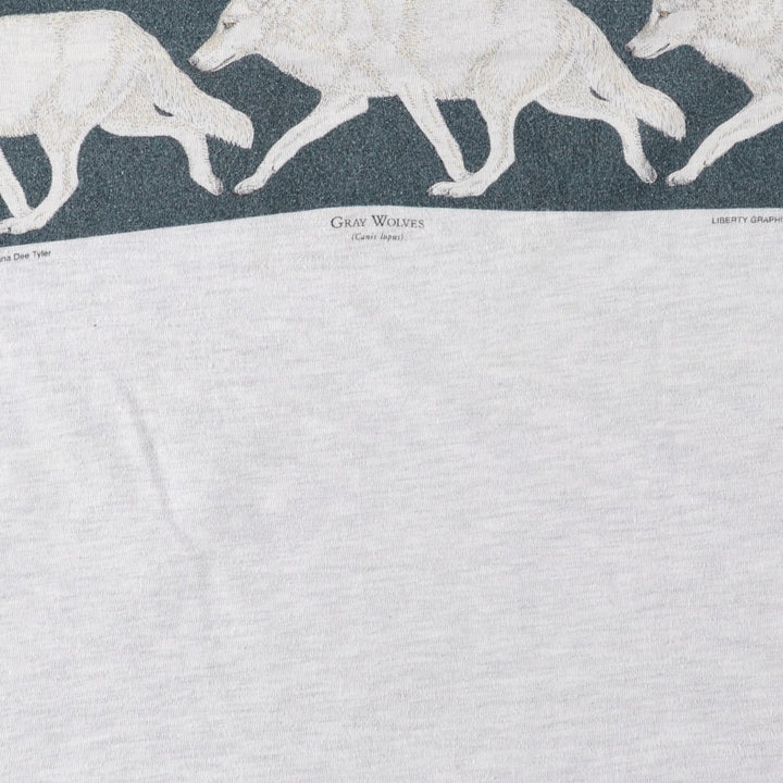 90'S Hanes BEEFY-T Wolf Pattern Animal T-Shirt, Made in USA, Men's Size M (approx.) cotton pale white type Vintage Second Hand