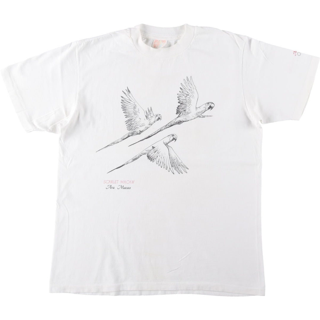 ~90'S Parrot Pattern Animal T-Shirt, Men's XL equivalent, Vintage unclear white type Vintage Second Hand