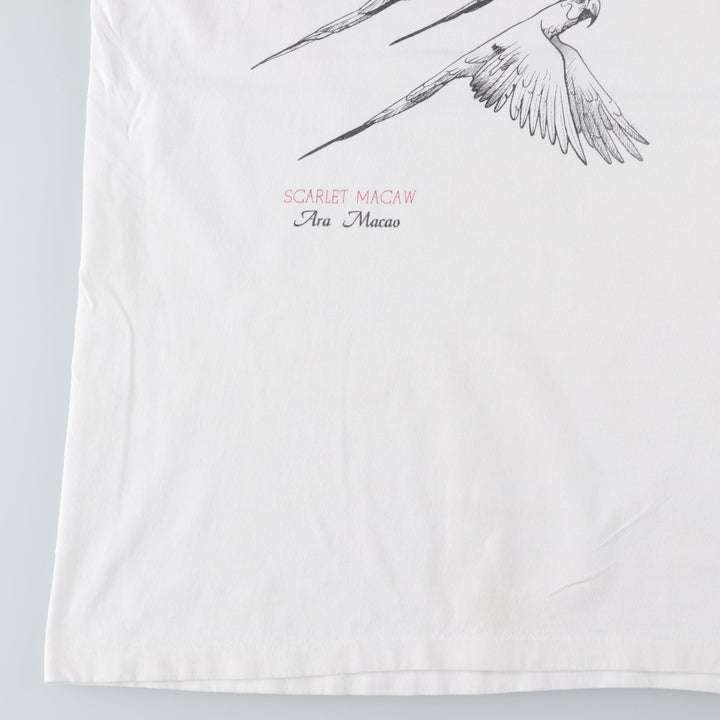 ~90'S Parrot Pattern Animal T-Shirt, Men's XL equivalent, Vintage unclear white type Vintage Second Hand