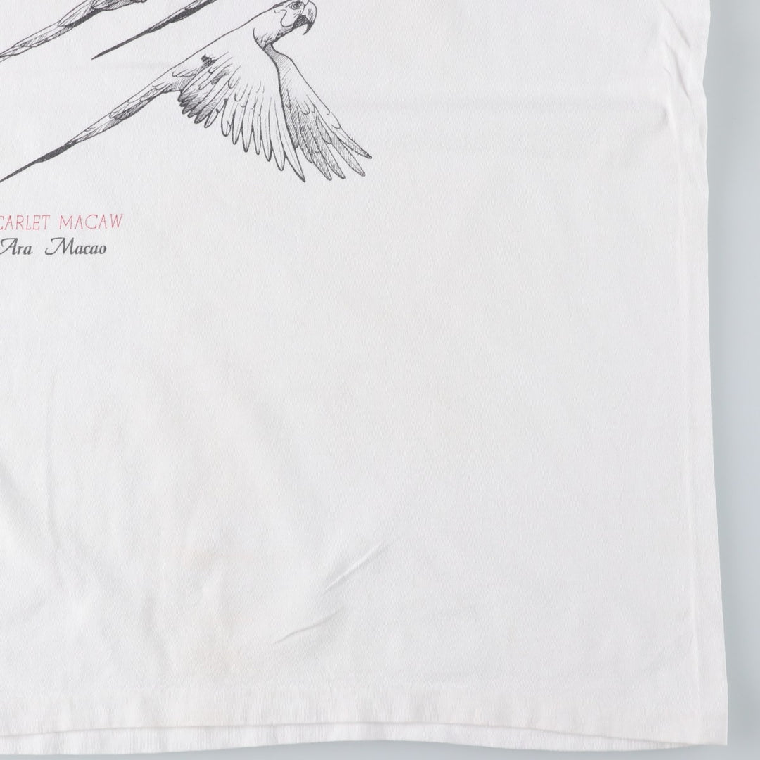 ~90'S Parrot Pattern Animal T-Shirt, Men's XL equivalent, Vintage unclear white type Vintage Second Hand
