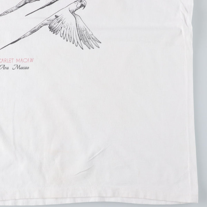 ~90'S Parrot Pattern Animal T-Shirt, Men's XL equivalent, Vintage unclear white type Vintage Second Hand