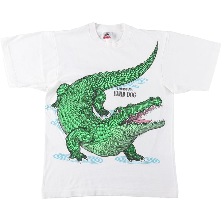 1980'S Fruit of the Loom Crocodile Pattern Animal T-Shirt, Made in USA, Men's Size M (approx.), Vintage cotton white type Vintage Second Hand