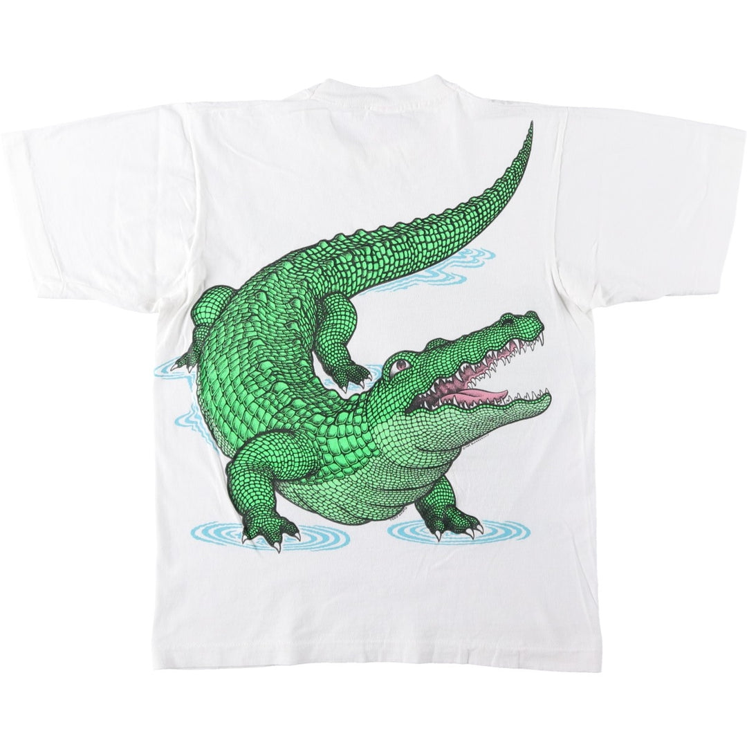 1980'S Fruit of the Loom Crocodile Pattern Animal T-Shirt, Made in USA, Men's Size M (approx.), Vintage cotton white type Vintage Second Hand