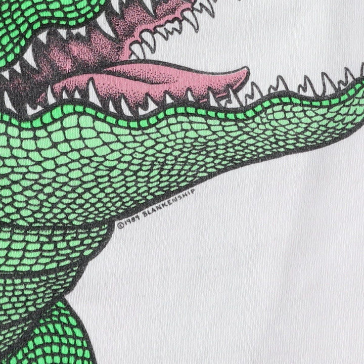 1980'S Fruit of the Loom Crocodile Pattern Animal T-Shirt, Made in USA, Men's Size M (approx.), Vintage cotton white type Vintage Second Hand