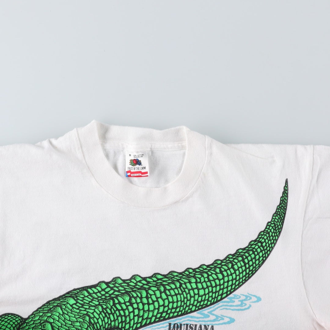 1980'S Fruit of the Loom Crocodile Pattern Animal T-Shirt, Made in USA, Men's Size M (approx.), Vintage cotton white type Vintage Second Hand