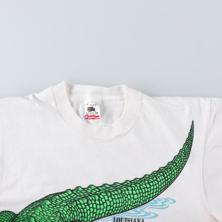 1980'S Fruit of the Loom Crocodile Pattern Animal T-Shirt, Made in USA, Men's Size M (approx.), Vintage cotton white type Vintage Second Hand