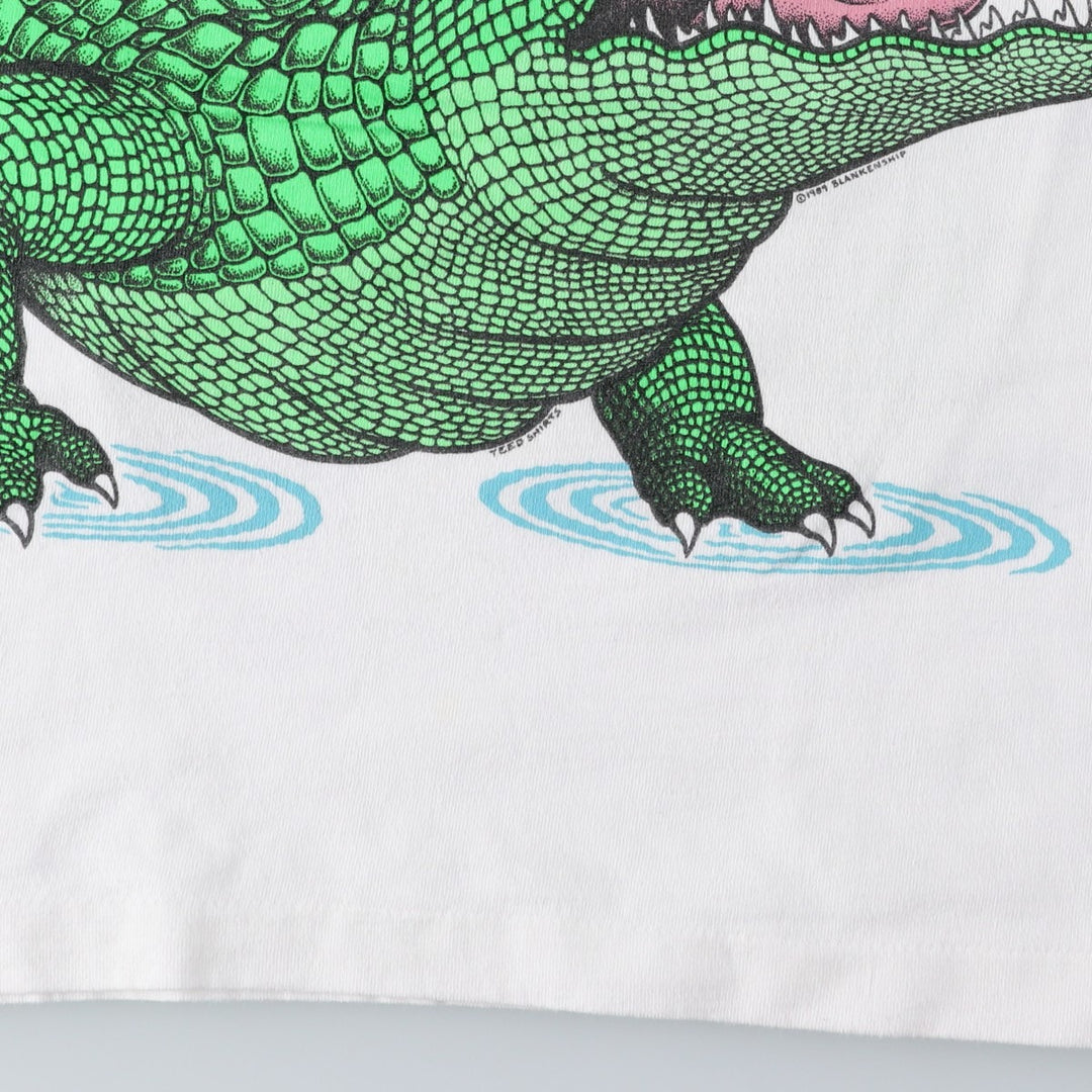 1980'S Fruit of the Loom Crocodile Pattern Animal T-Shirt, Made in USA, Men's Size M (approx.), Vintage cotton white type Vintage Second Hand