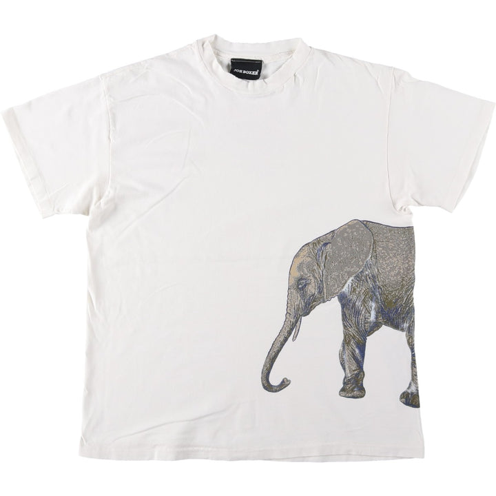 90'S Joe Boxer Elephant Pattern Animal T-Shirt, Made in USA, Men's Size L (Equivalent), Vintage cotton white type Vintage Second Hand