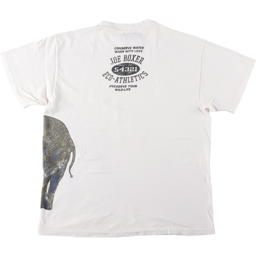90'S Joe Boxer Elephant Pattern Animal T-Shirt, Made in USA, Men's Size L (Equivalent), Vintage cotton white type Vintage Second Hand