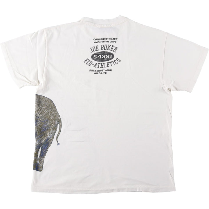 90'S Joe Boxer Elephant Pattern Animal T-Shirt, Made in USA, Men's Size L (Equivalent), Vintage cotton white type Vintage Second Hand