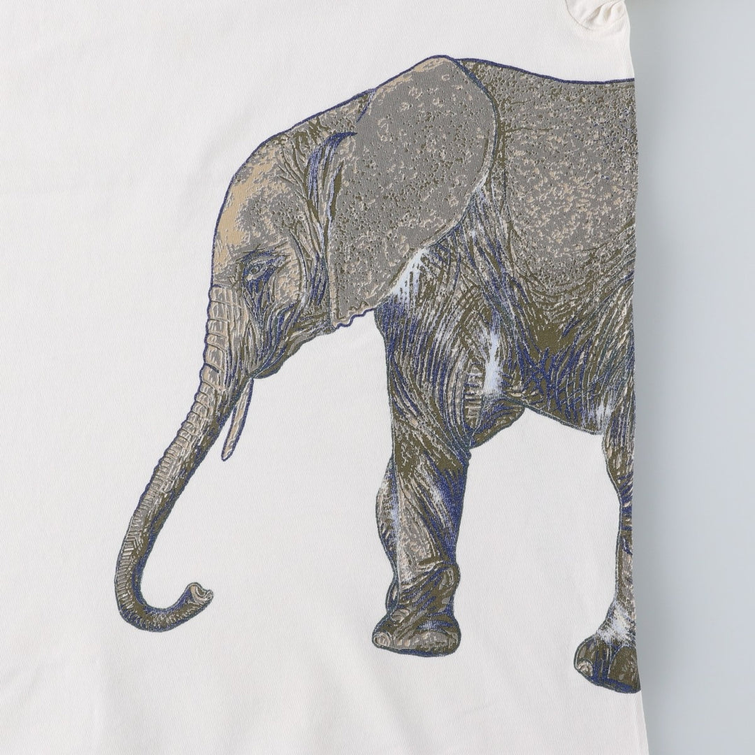 90'S Joe Boxer Elephant Pattern Animal T-Shirt, Made in USA, Men's Size L (Equivalent), Vintage cotton white type Vintage Second Hand