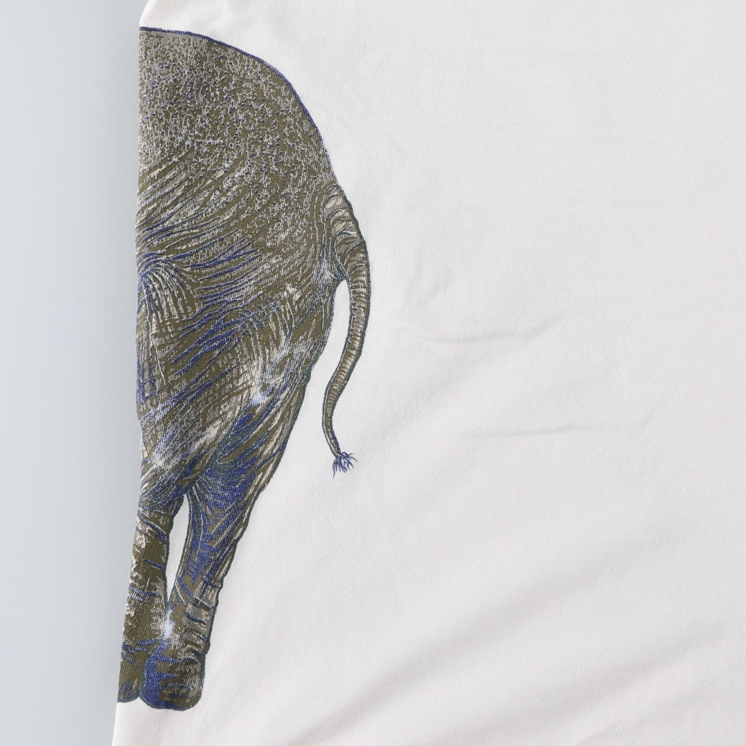 90'S Joe Boxer Elephant Pattern Animal T-Shirt, Made in USA, Men's Size L (Equivalent), Vintage cotton white type Vintage Second Hand