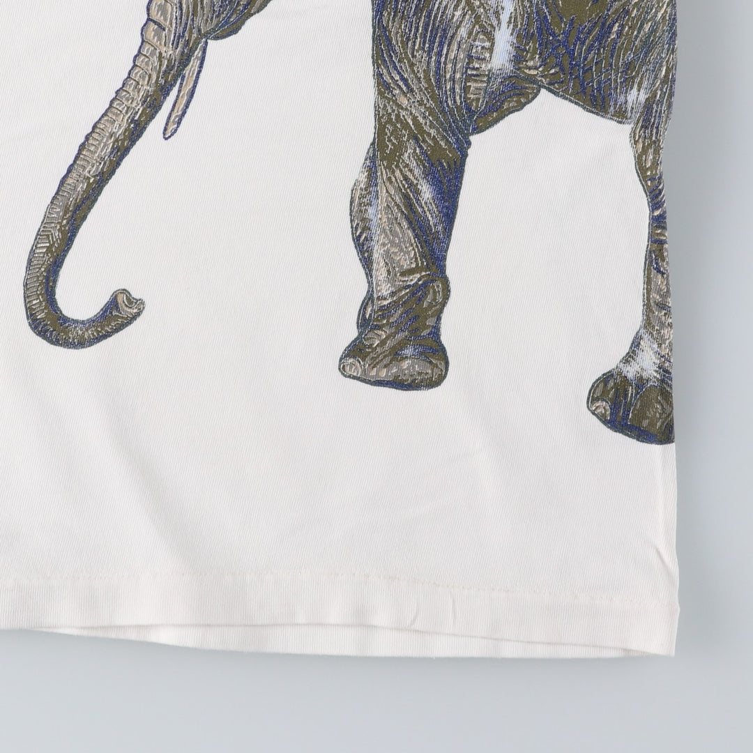 90'S Joe Boxer Elephant Pattern Animal T-Shirt, Made in USA, Men's Size L (Equivalent), Vintage cotton white type Vintage Second Hand