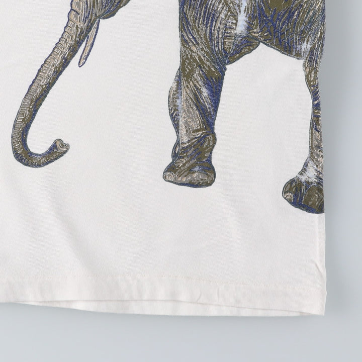 90'S Joe Boxer Elephant Pattern Animal T-Shirt, Made in USA, Men's Size L (Equivalent), Vintage cotton white type Vintage Second Hand